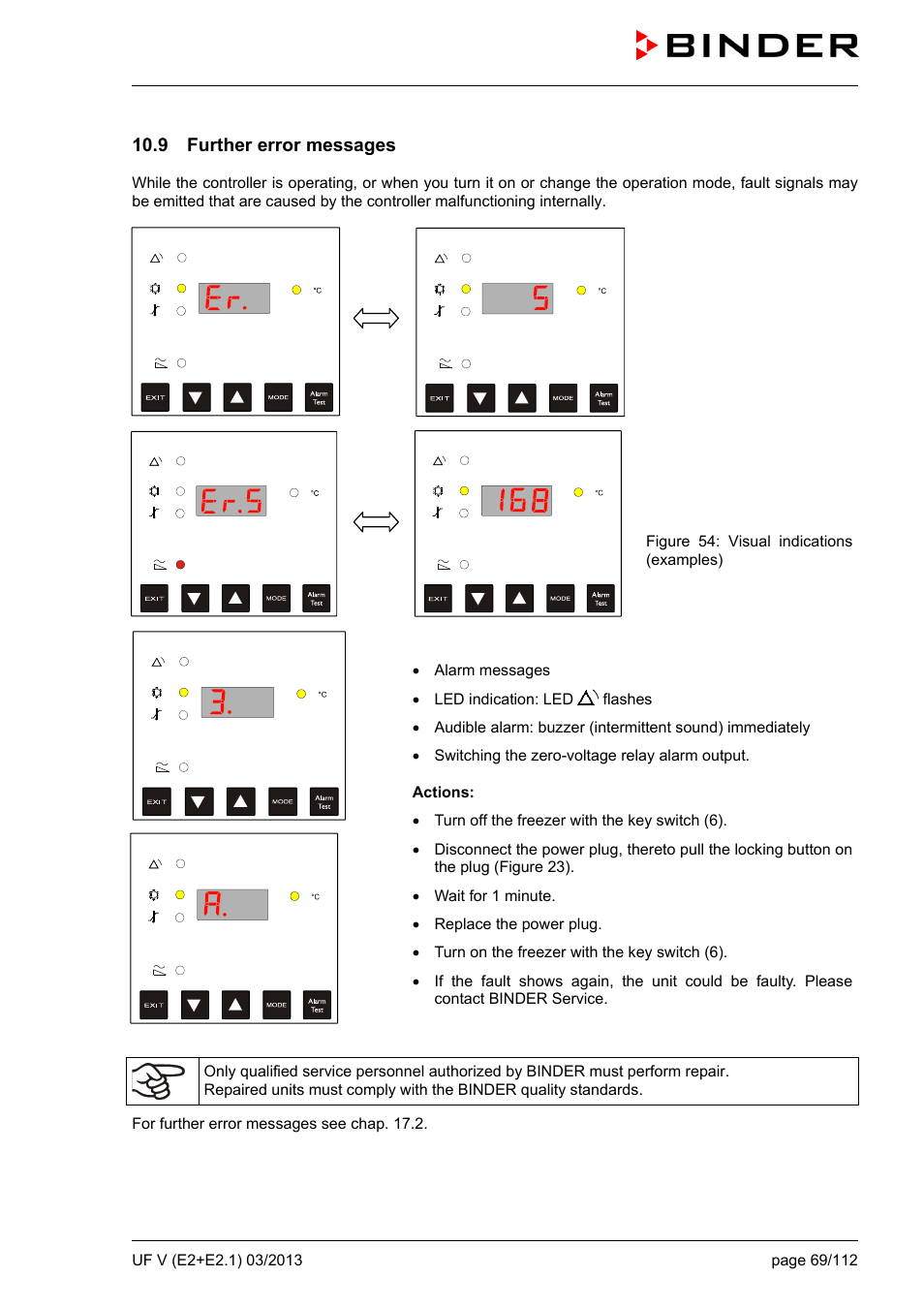 9 further error messages | BINDER UF V 500 User Manual | Page 69 / 113