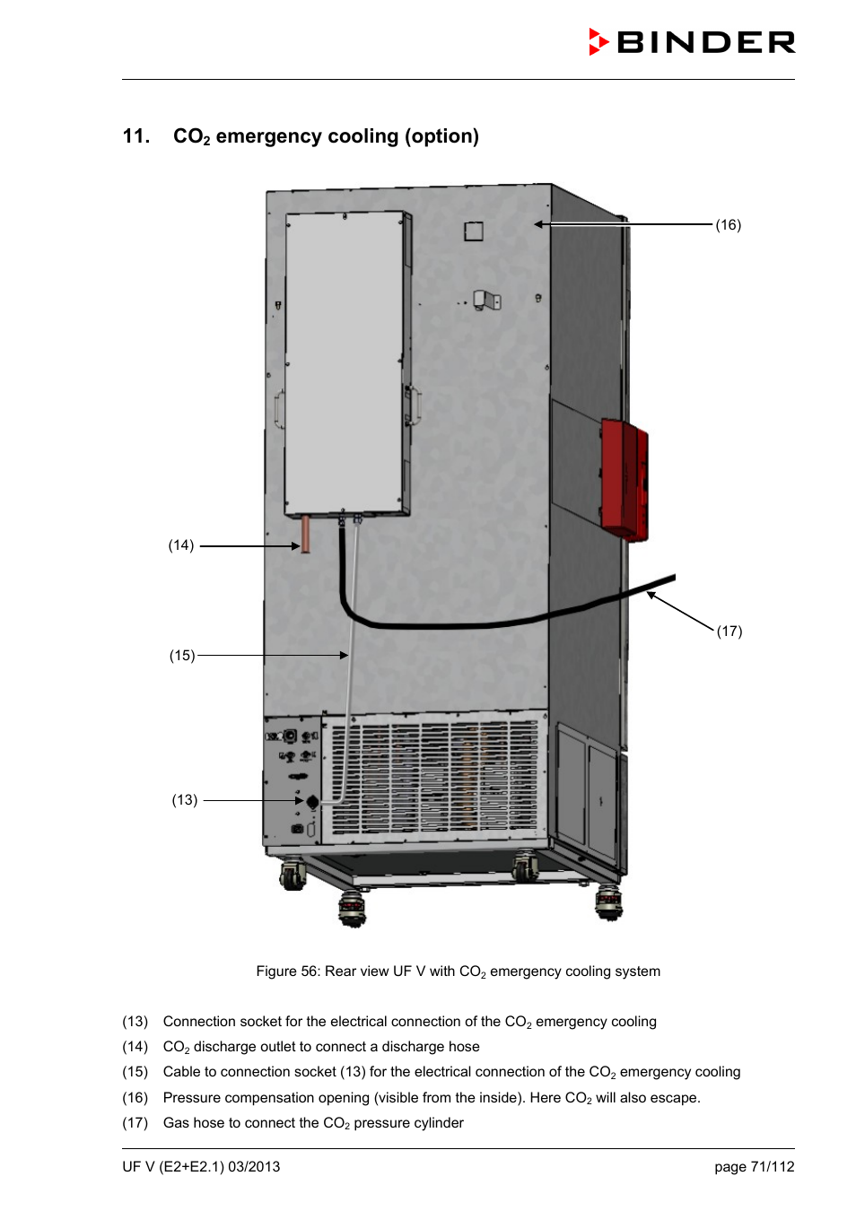 Co2 emergency cooling (option), Emergency cooling (option) | BINDER UF V 500 User Manual | Page 71 / 113