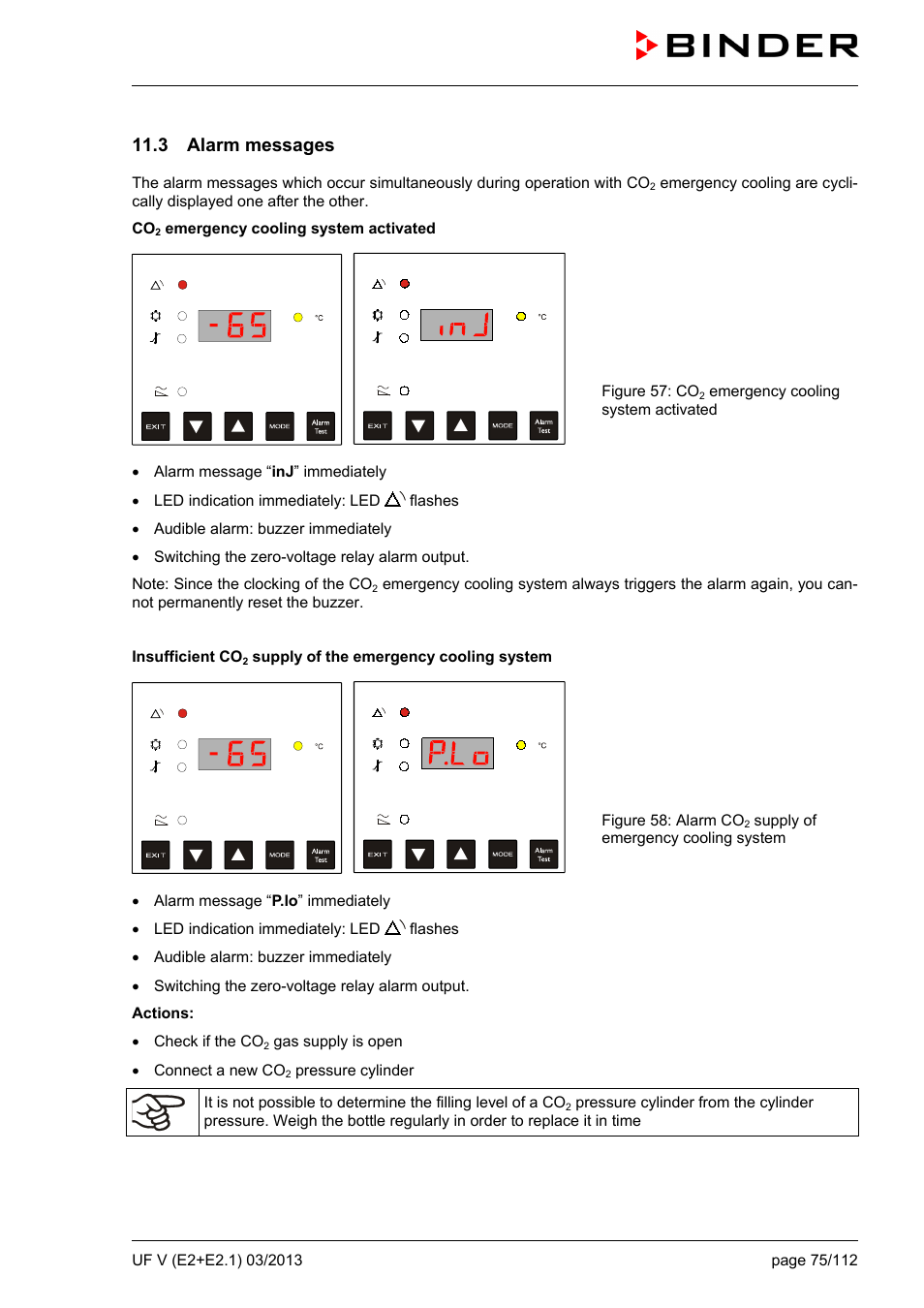 3 alarm messages | BINDER UF V 500 User Manual | Page 75 / 113