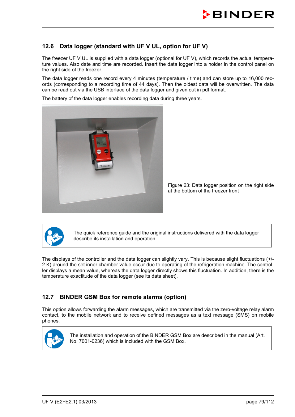7 binder gsm box for remote alarms (option) | BINDER UF V 500 User Manual | Page 79 / 113
