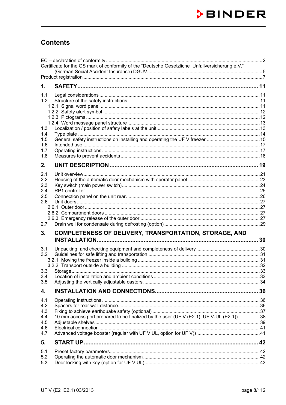 BINDER UF V 500 User Manual | Page 8 / 113