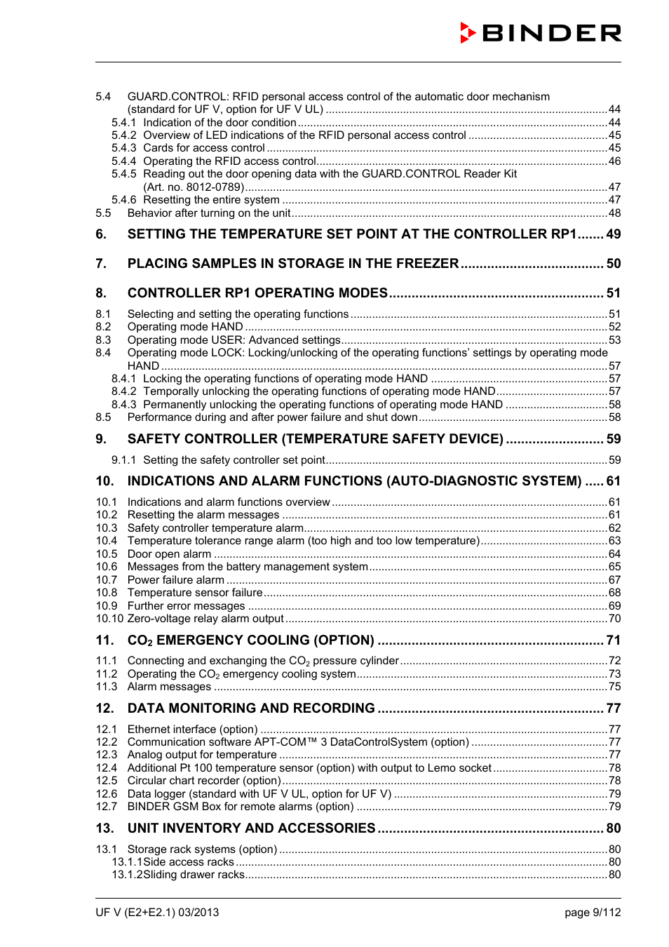 BINDER UF V 500 User Manual | Page 9 / 113