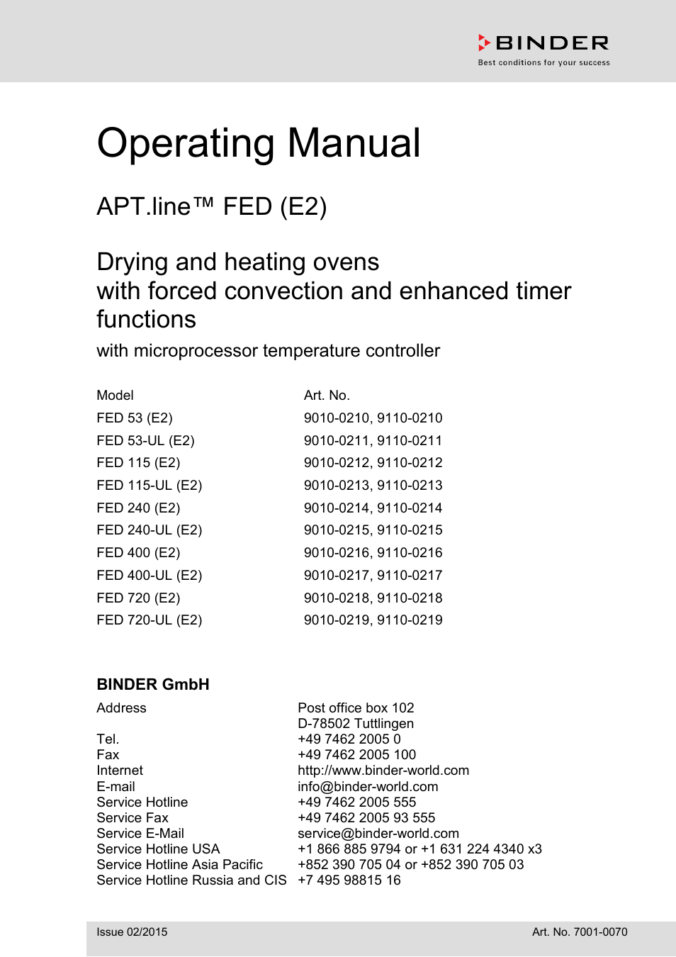 BINDER FED 53 User Manual | 55 pages