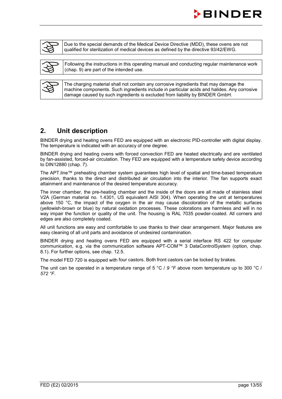 Unit description | BINDER FED 53 User Manual | Page 13 / 55