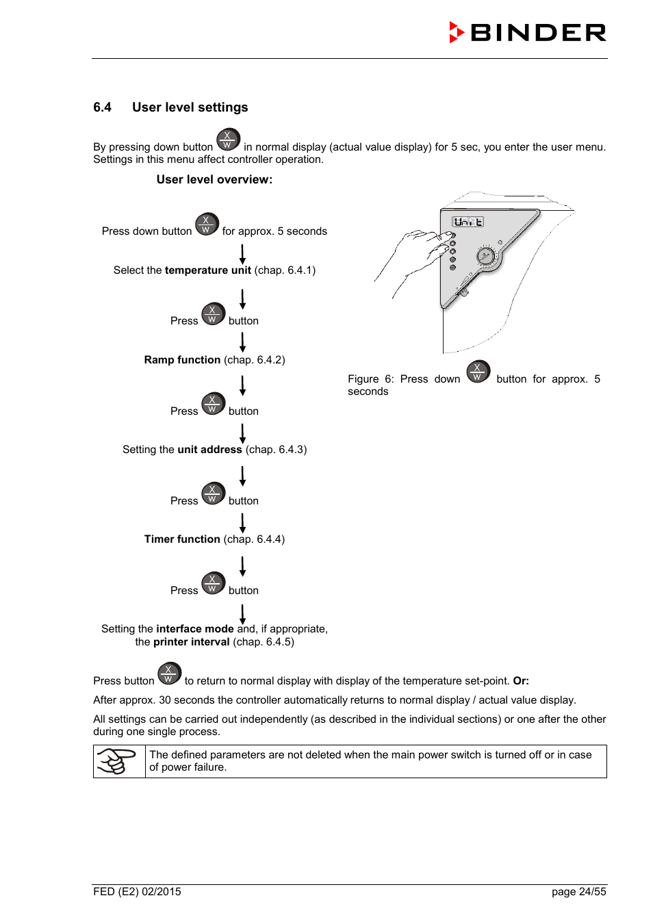 4 user level settings | BINDER FED 53 User Manual | Page 24 / 55