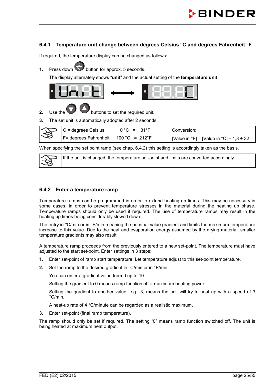 2 enter a temperature ramp | BINDER FED 53 User Manual | Page 25 / 55