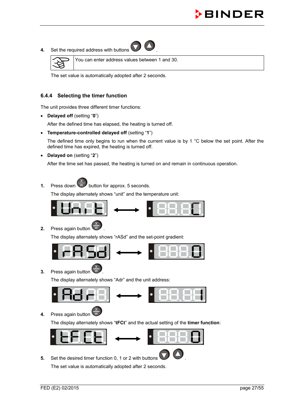 4 selecting the timer function | BINDER FED 53 User Manual | Page 27 / 55
