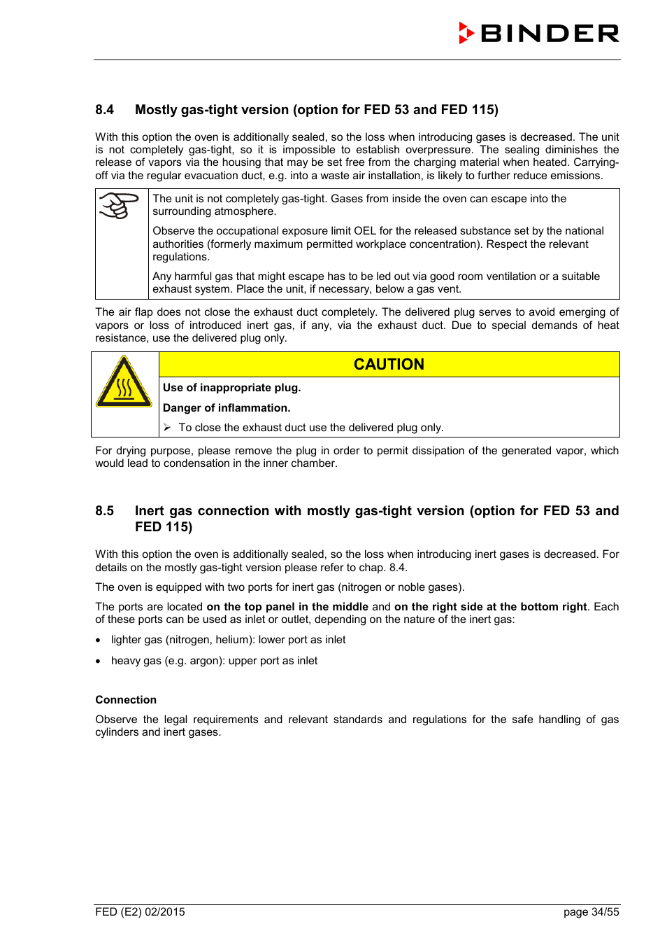 Caution | BINDER FED 53 User Manual | Page 34 / 55