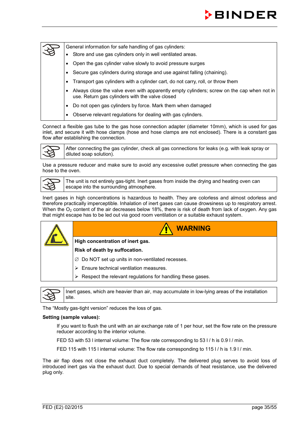 Warning | BINDER FED 53 User Manual | Page 35 / 55