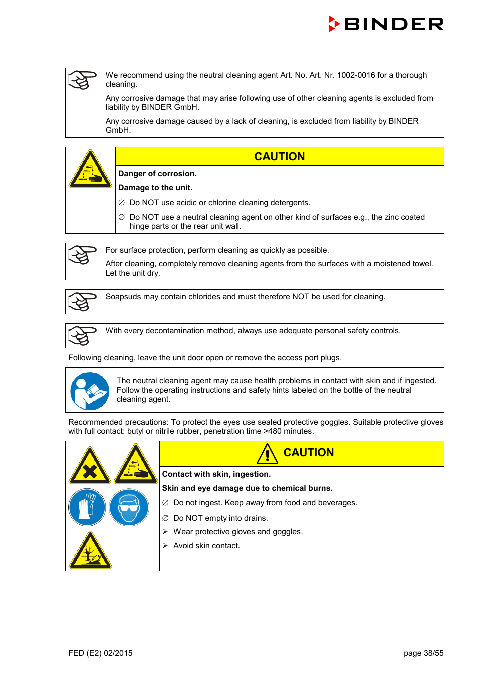 Caution | BINDER FED 53 User Manual | Page 38 / 55