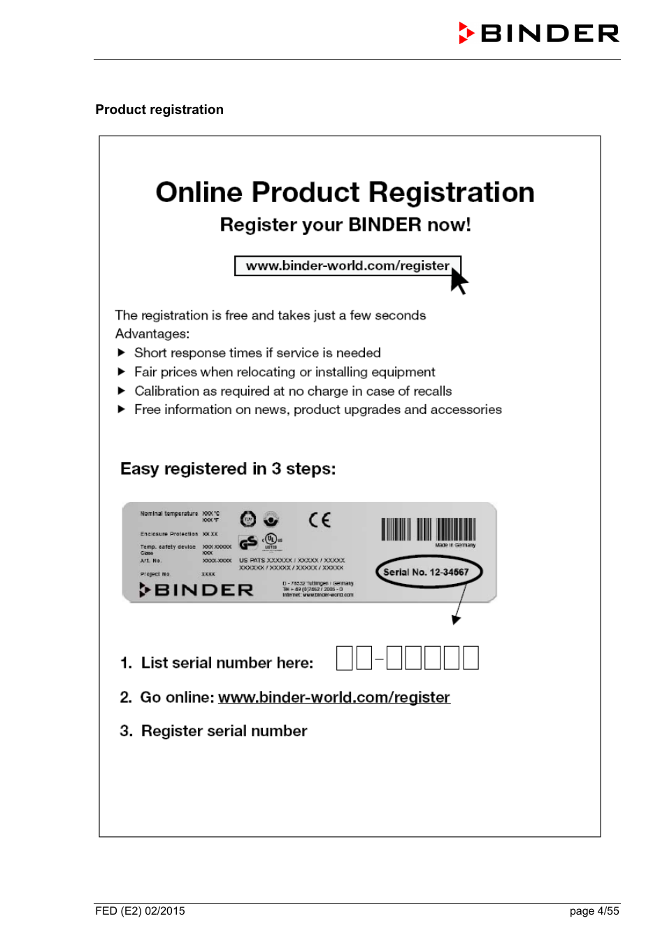 Product registration | BINDER FED 53 User Manual | Page 4 / 55