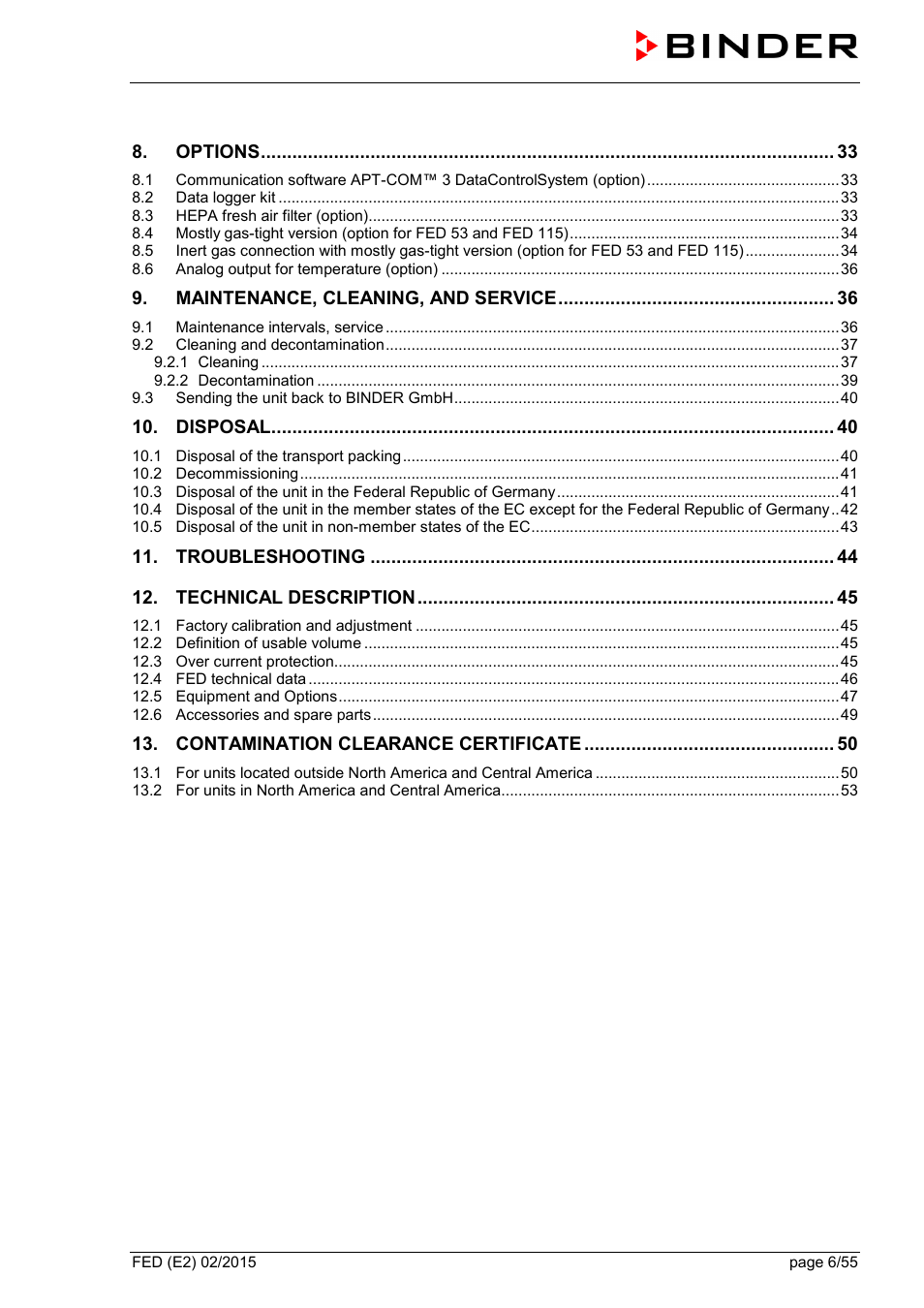 BINDER FED 53 User Manual | Page 6 / 55