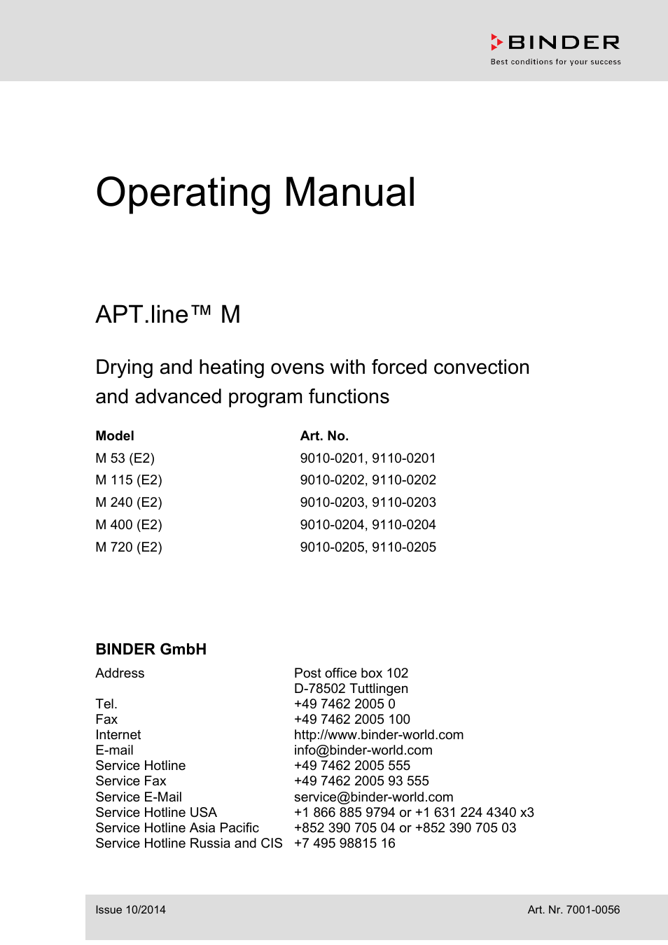 BINDER M 53 User Manual | 71 pages