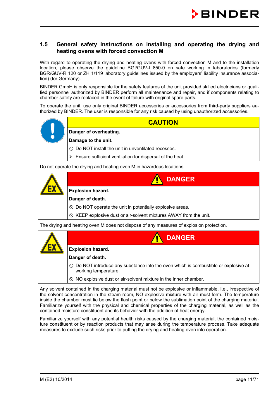 Caution, Danger | BINDER M 53 User Manual | Page 11 / 71