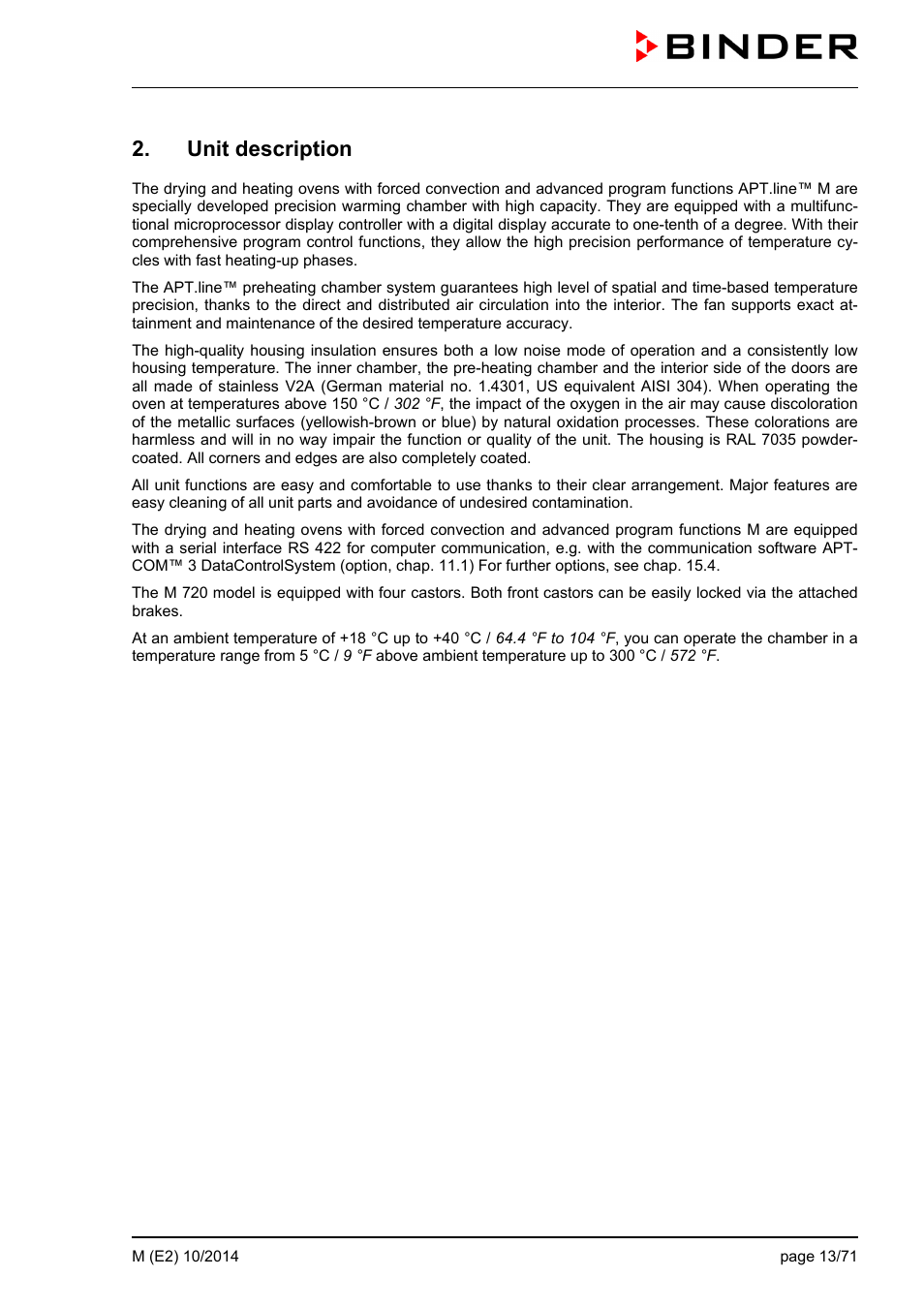 Unit description | BINDER M 53 User Manual | Page 13 / 71