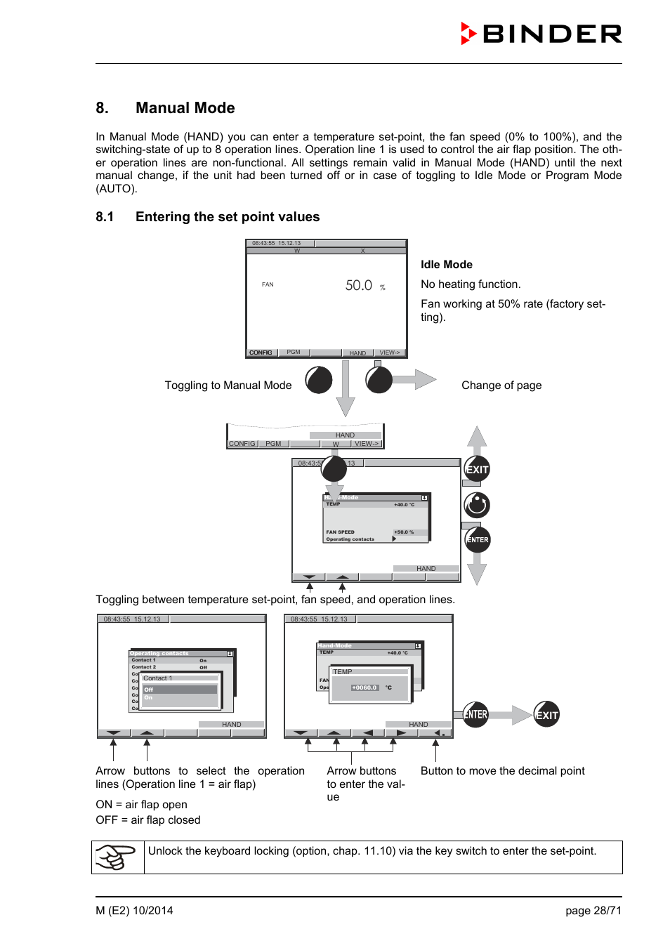 Manual mode, 1 entering the set point values | BINDER M 53 User Manual | Page 28 / 71