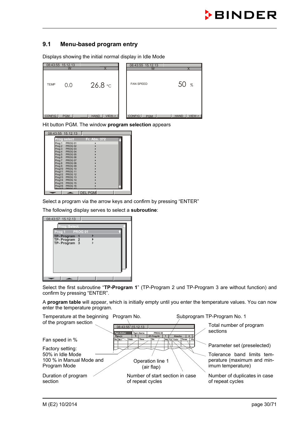 1 menu-based program entry | BINDER M 53 User Manual | Page 30 / 71