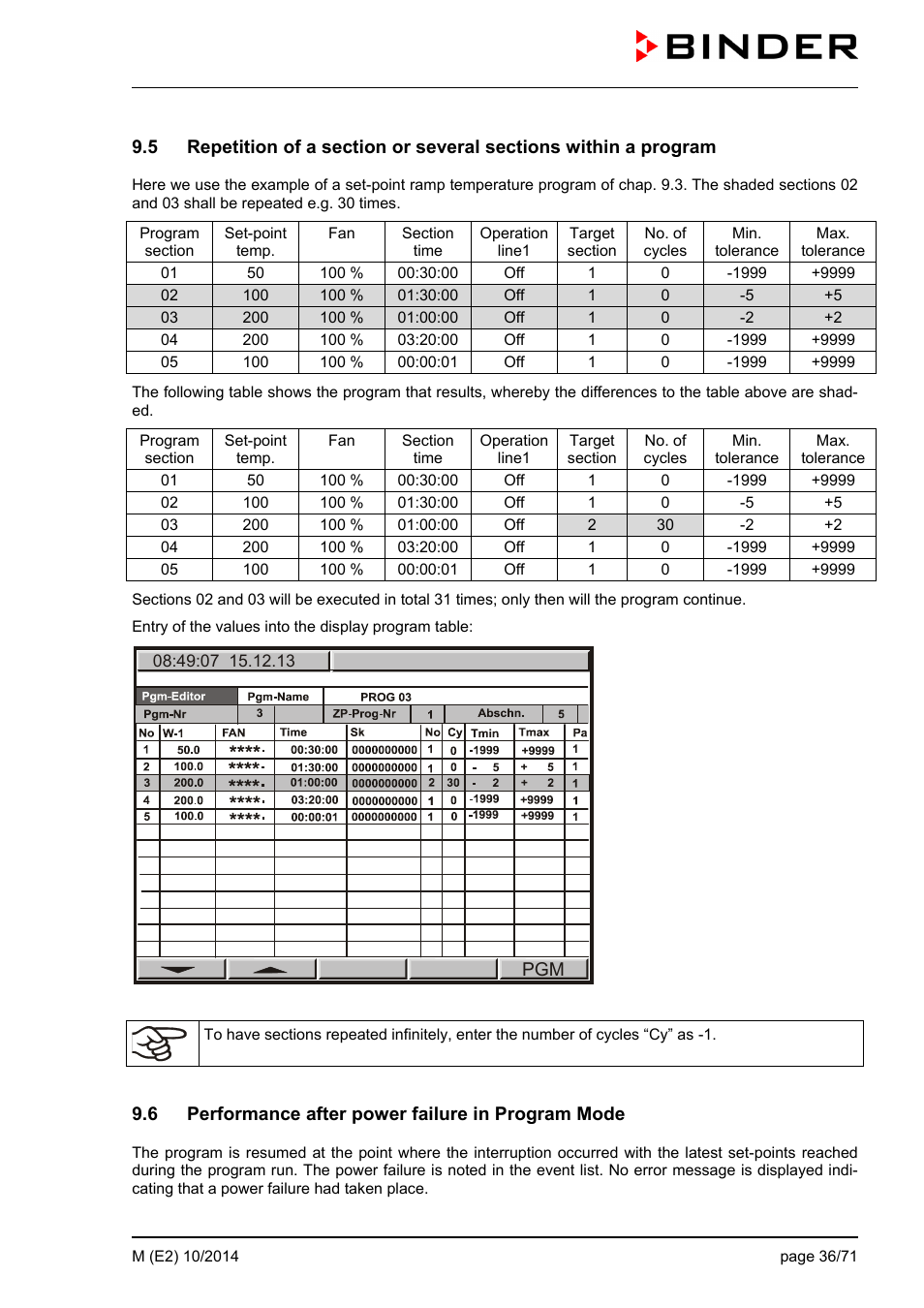 6 performance after power failure in program mode | BINDER M 53 User Manual | Page 36 / 71