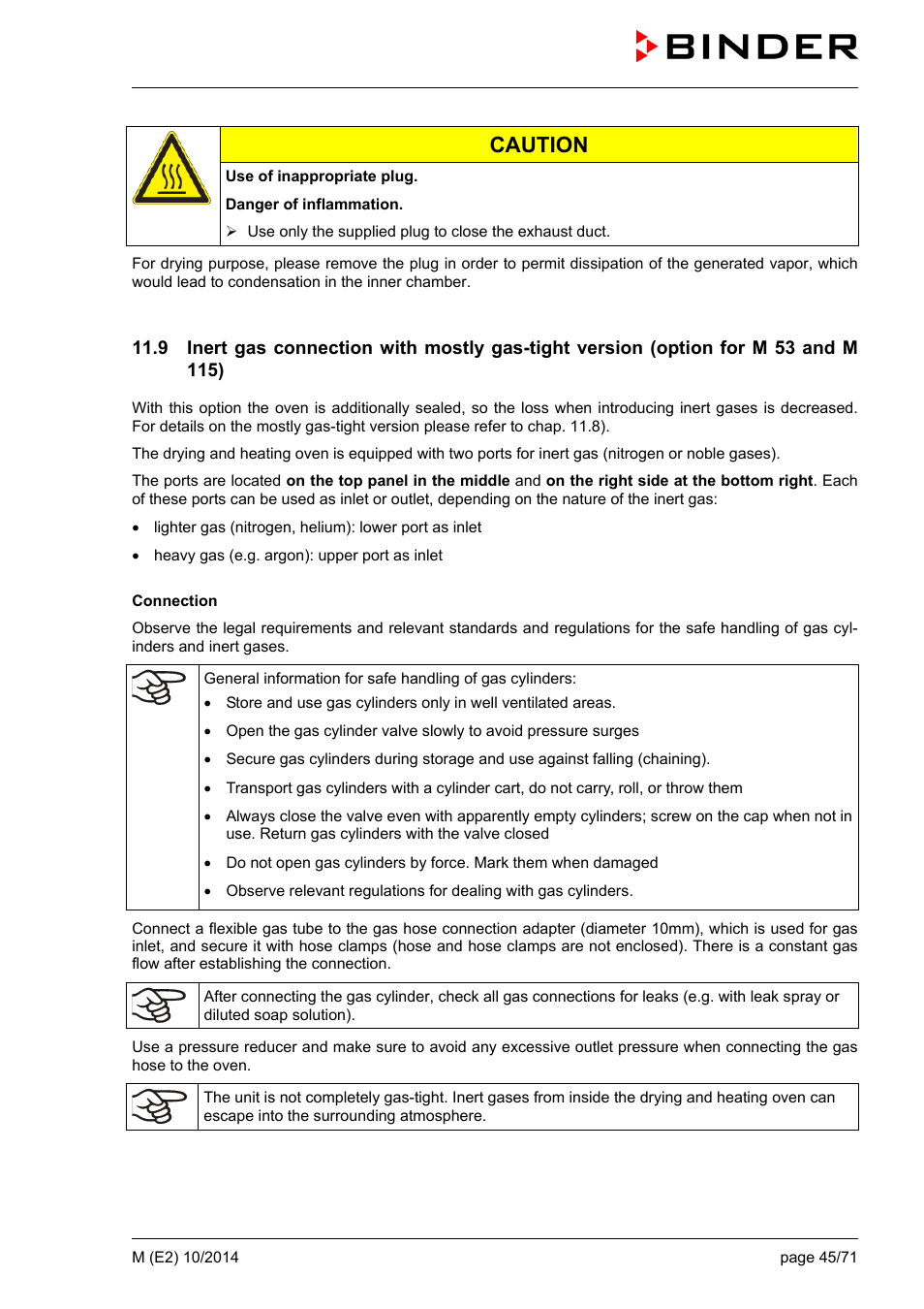 Caution | BINDER M 53 User Manual | Page 45 / 71