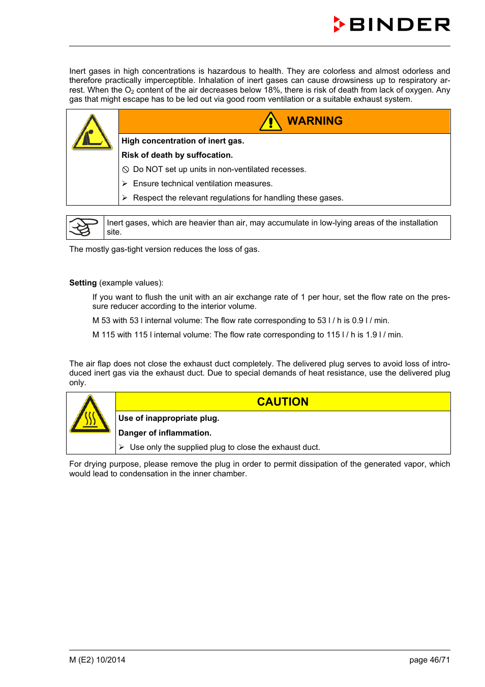 Warning, Caution | BINDER M 53 User Manual | Page 46 / 71