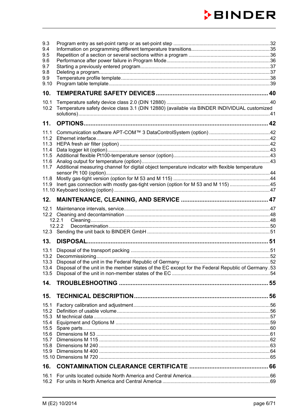 BINDER M 53 User Manual | Page 6 / 71