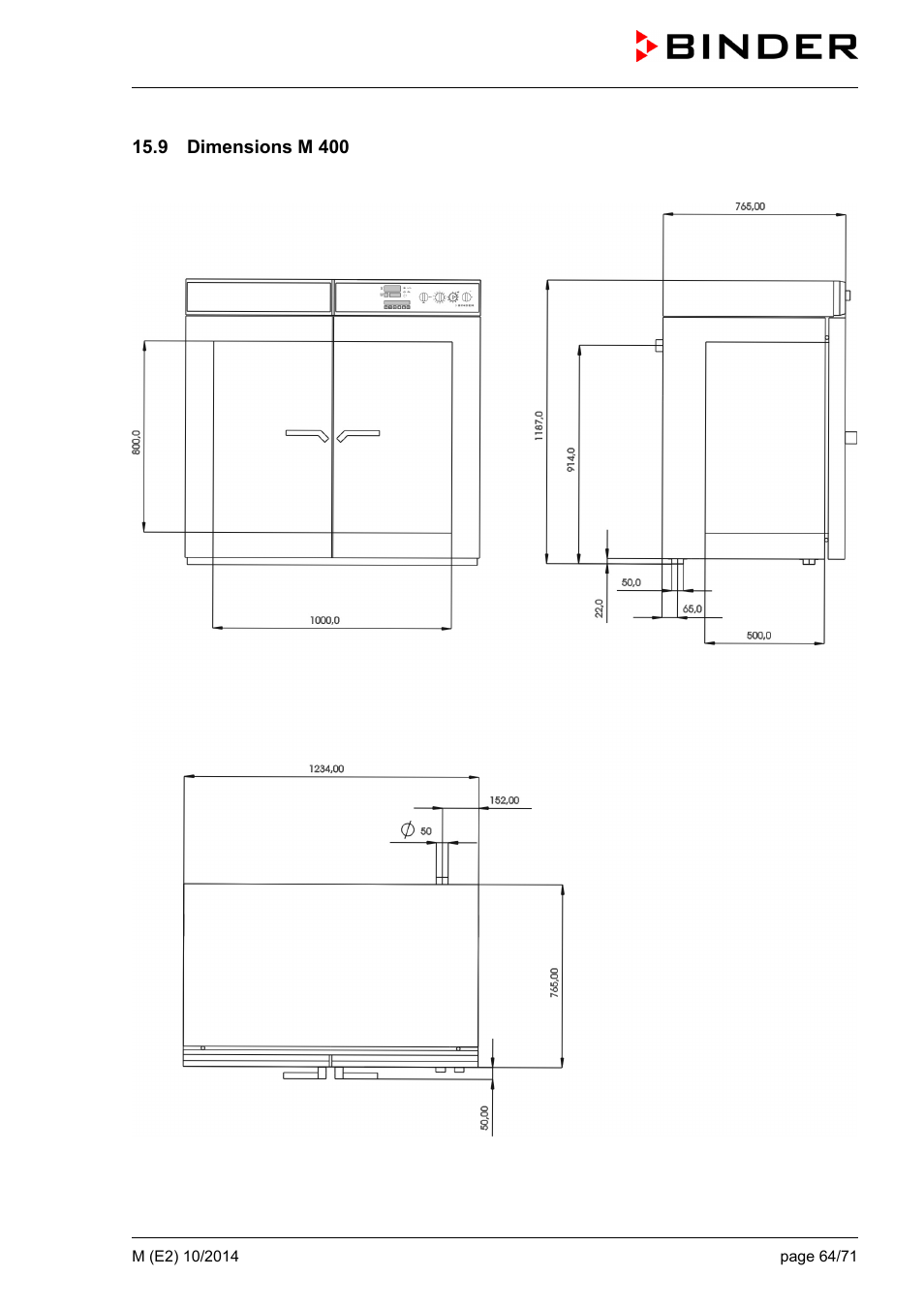 9 dimensions m 400 | BINDER M 53 User Manual | Page 64 / 71