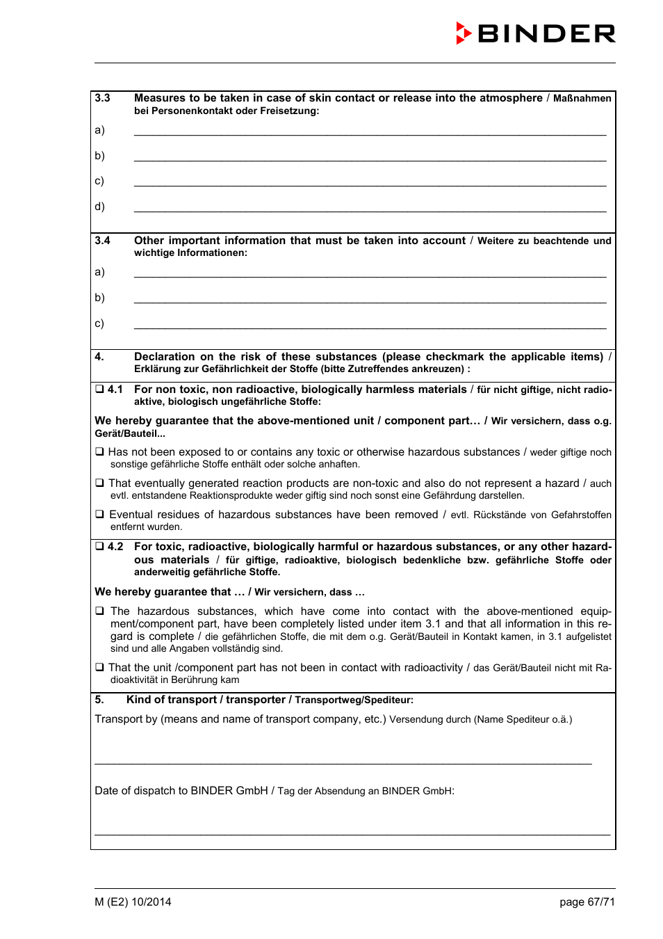 BINDER M 53 User Manual | Page 67 / 71