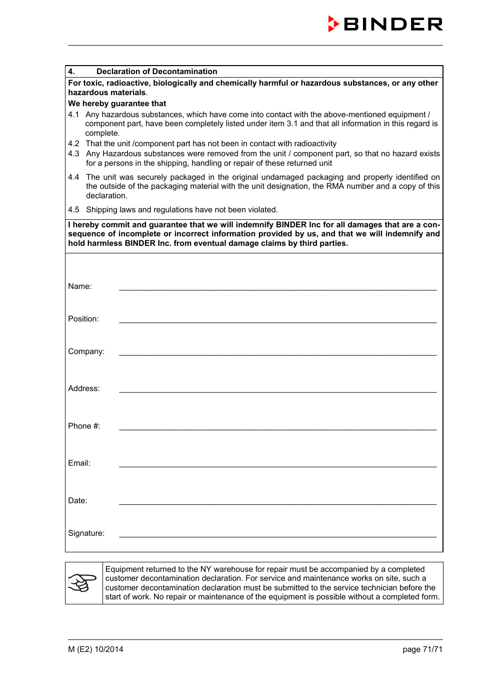 BINDER M 53 User Manual | Page 71 / 71