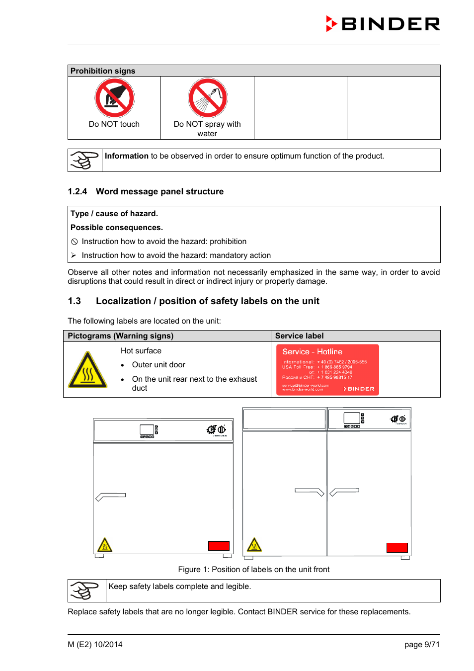 4 word message panel structure | BINDER M 53 User Manual | Page 9 / 71