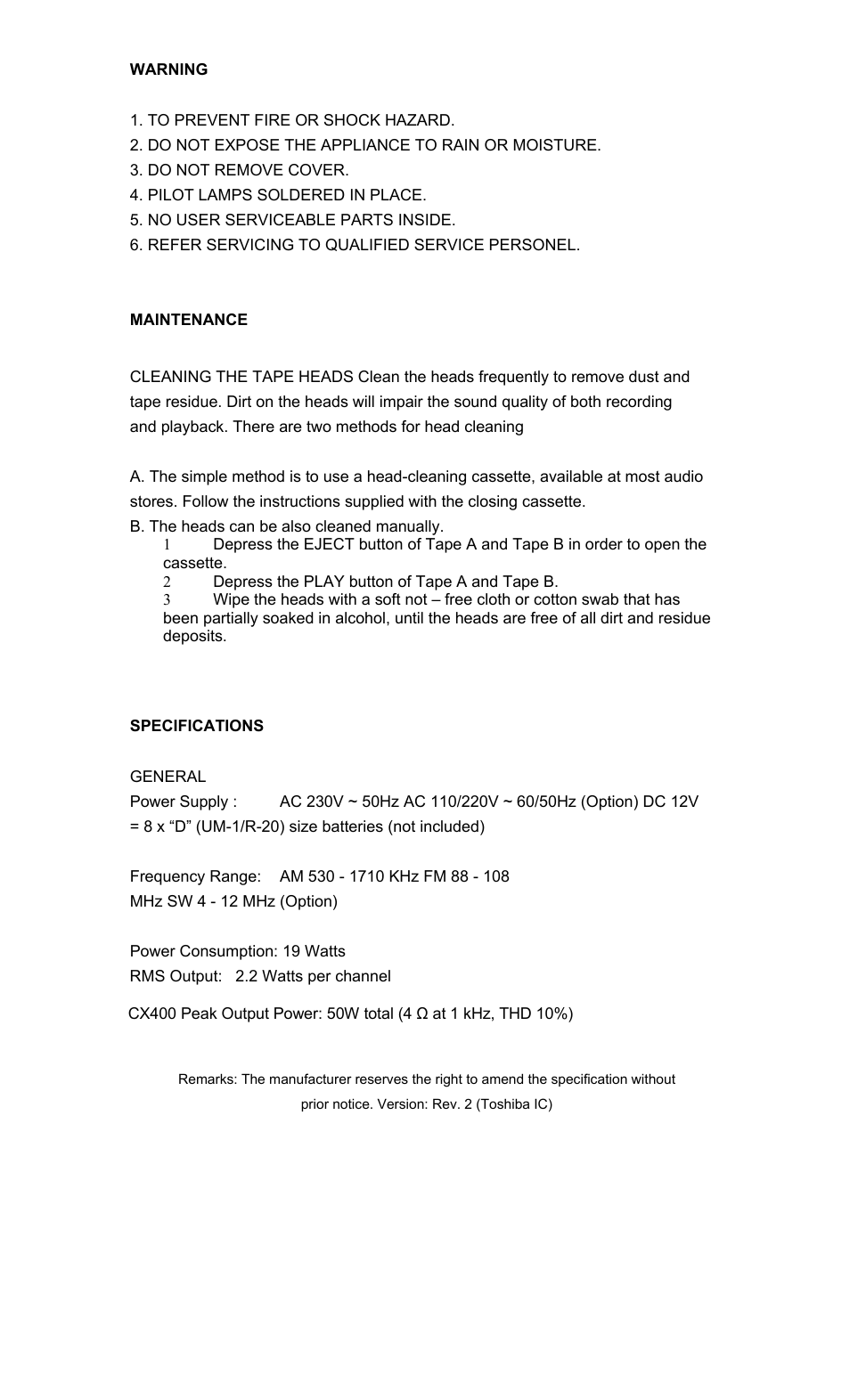 COBY CX-CD400 User Manual | Page 8 / 8
