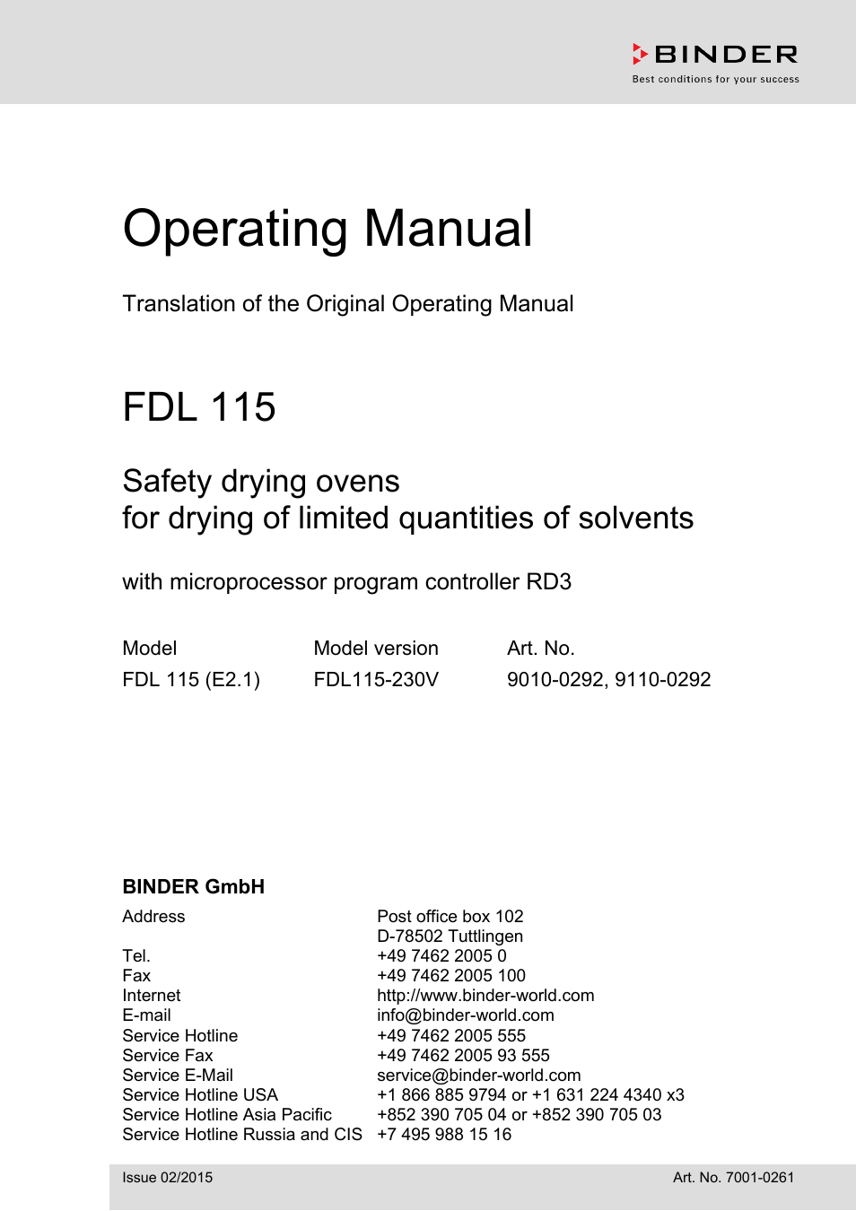 BINDER FDL 115 User Manual | 75 pages