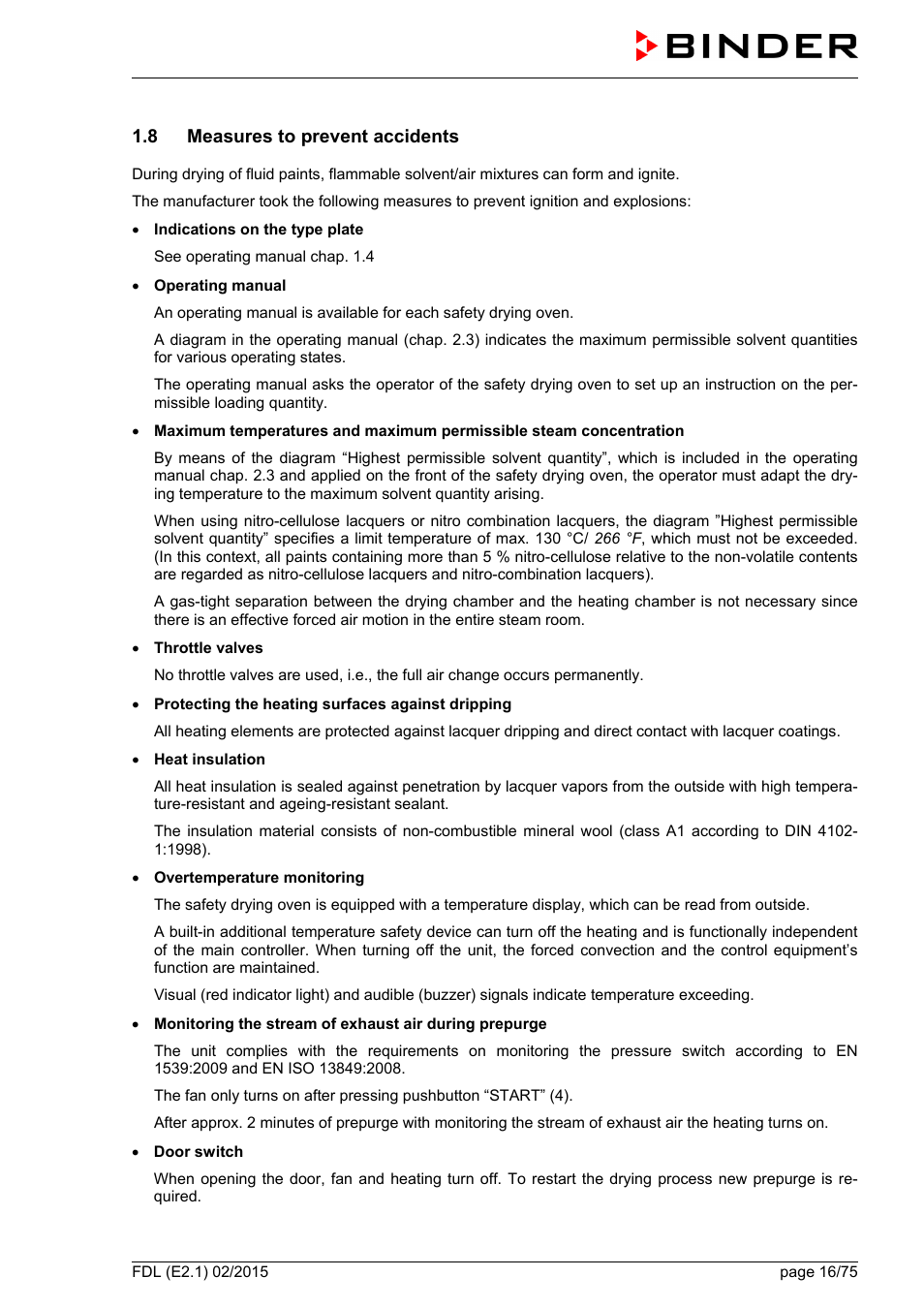 8 measures to prevent accidents | BINDER FDL 115 User Manual | Page 16 / 75