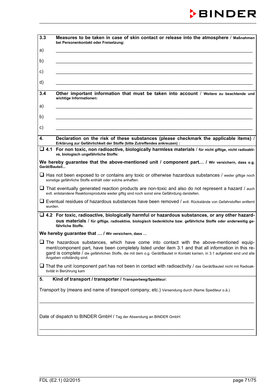 BINDER FDL 115 User Manual | Page 71 / 75