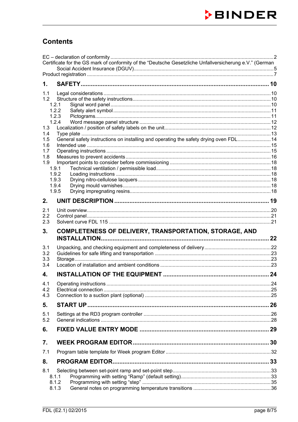 BINDER FDL 115 User Manual | Page 8 / 75