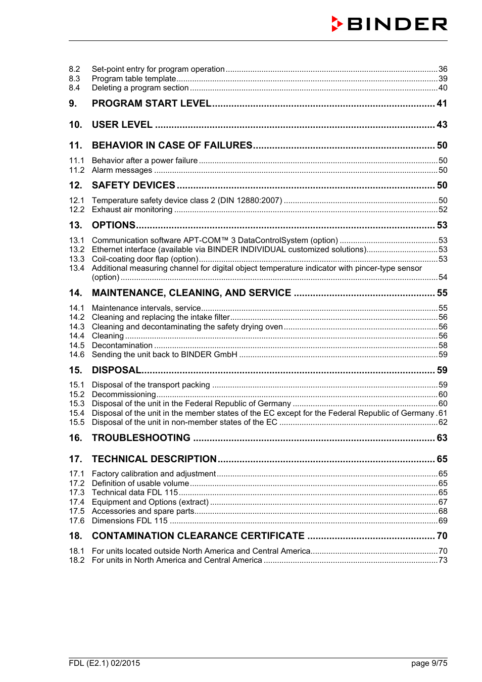 BINDER FDL 115 User Manual | Page 9 / 75