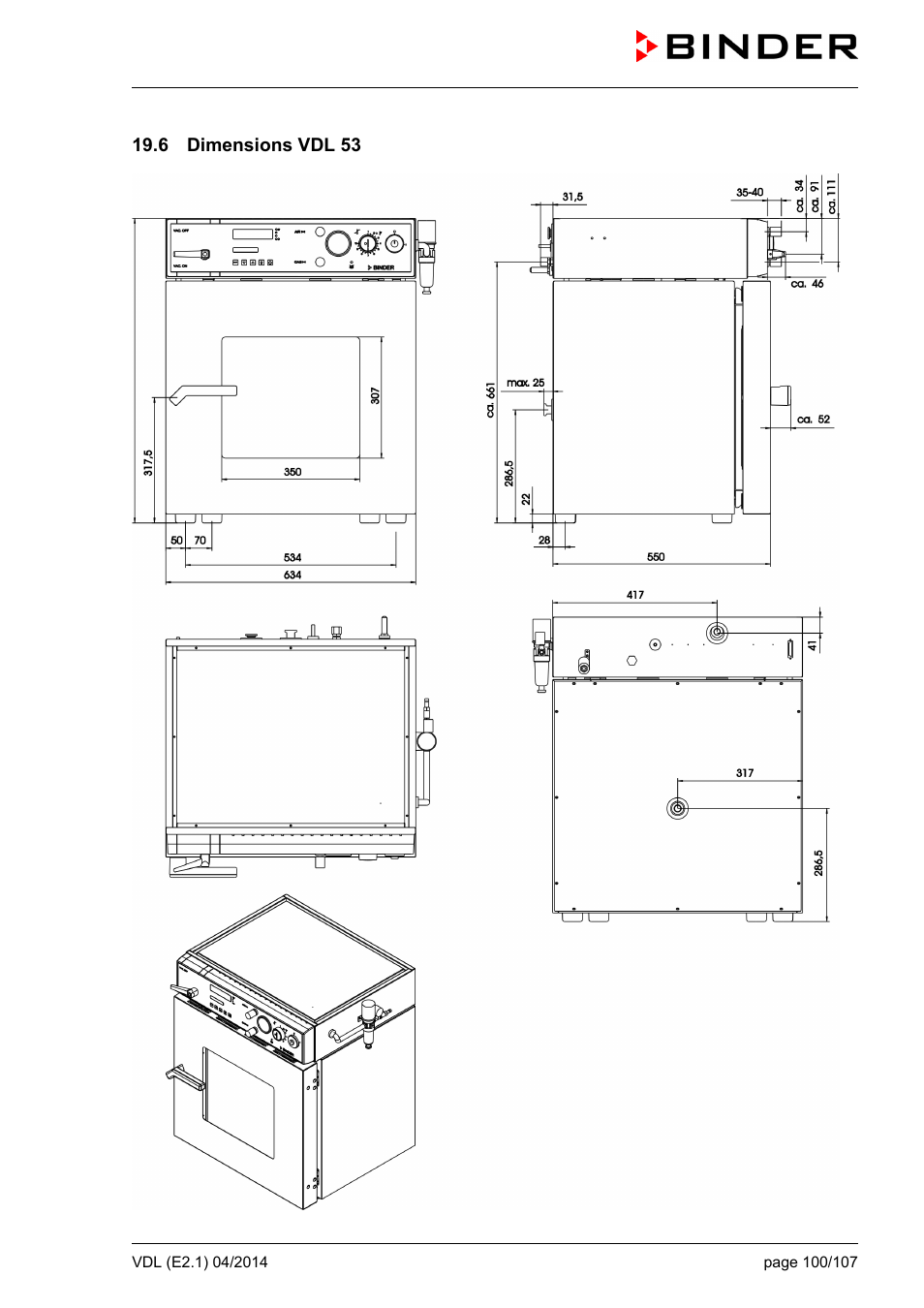 6 dimensions vdl 53 | BINDER VD 23 User Manual | Page 100 / 107