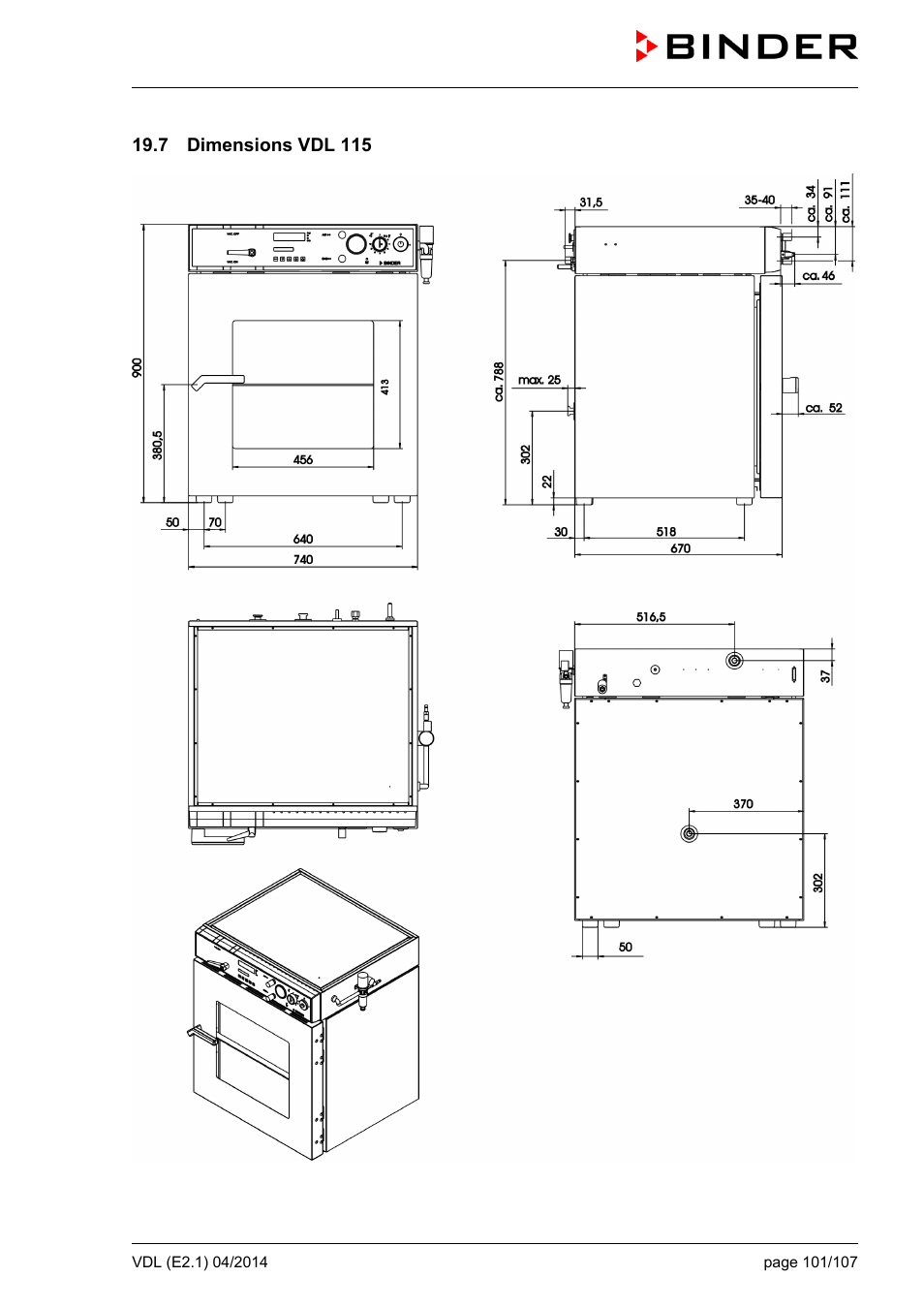 7 dimensions vdl 115 | BINDER VD 23 User Manual | Page 101 / 107