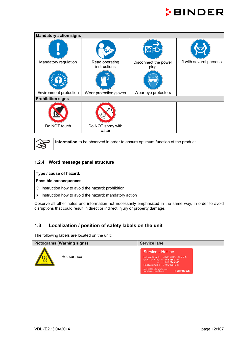 4 word message panel structure | BINDER VD 23 User Manual | Page 12 / 107