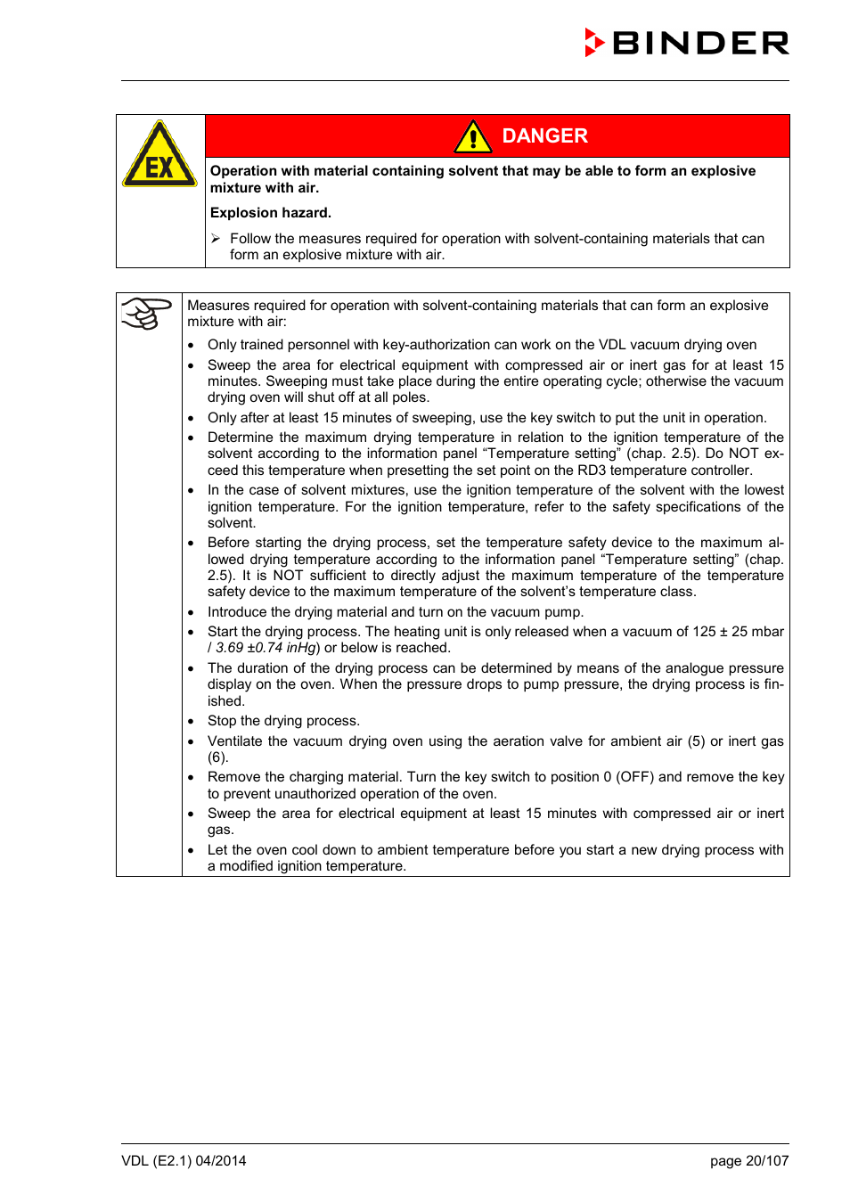 Danger | BINDER VD 23 User Manual | Page 20 / 107