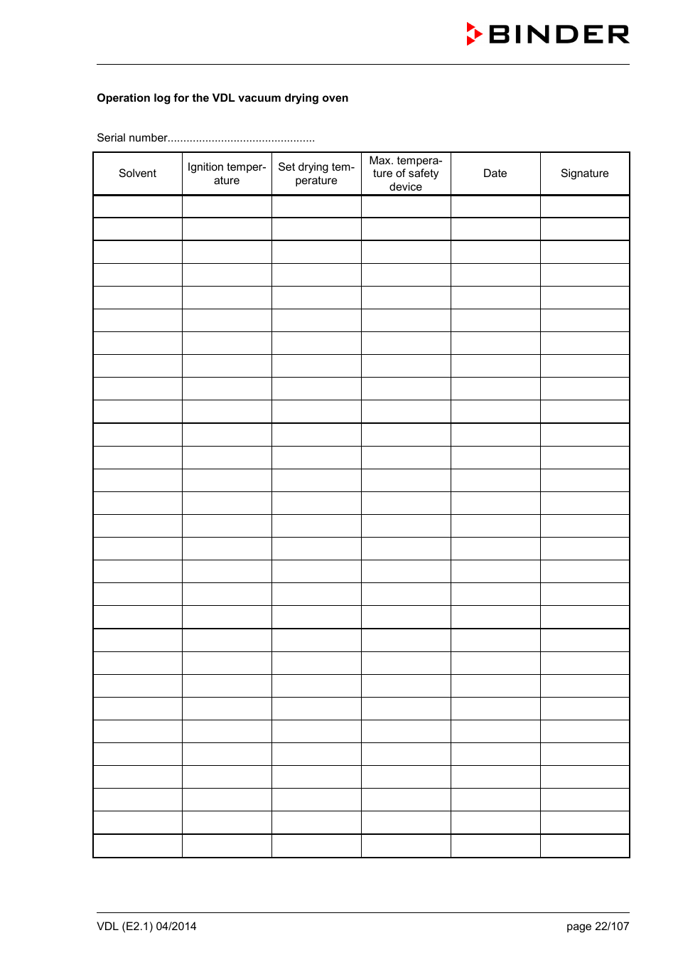 BINDER VD 23 User Manual | Page 22 / 107