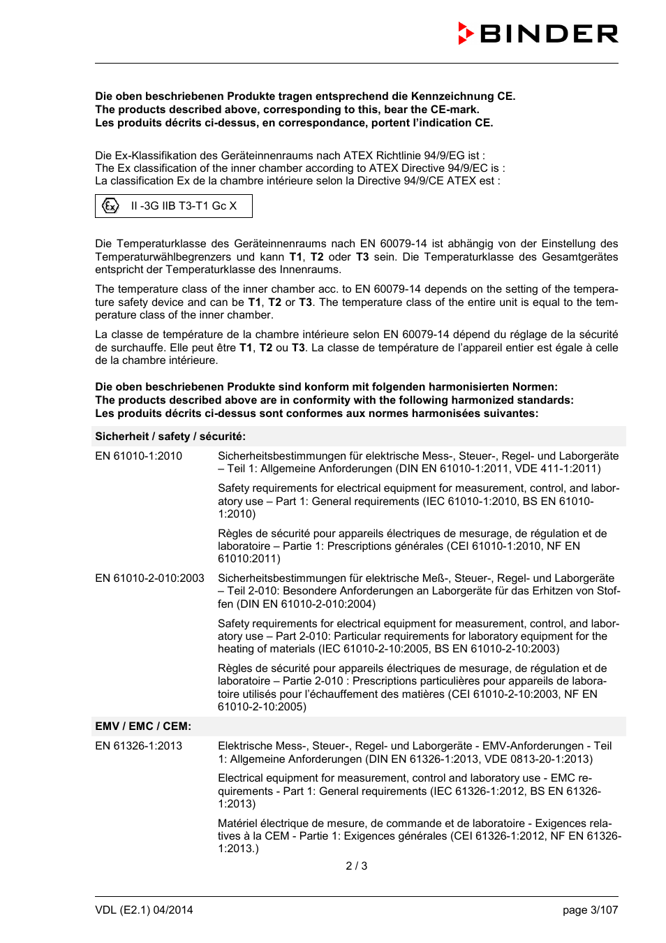 BINDER VD 23 User Manual | Page 3 / 107