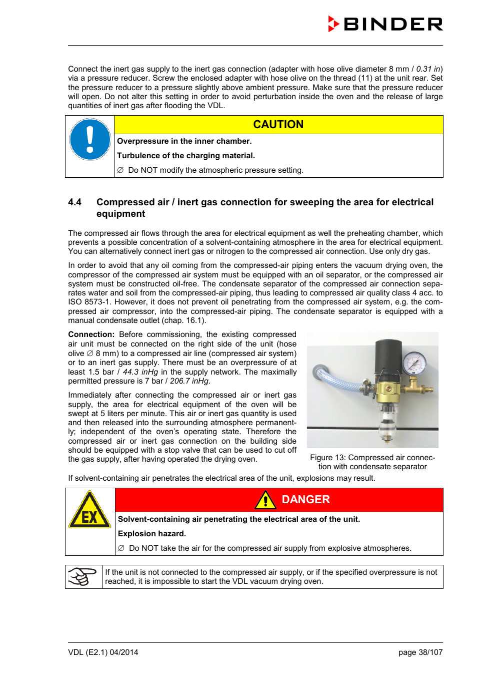 Ole_link1, Caution, Danger | BINDER VD 23 User Manual | Page 38 / 107