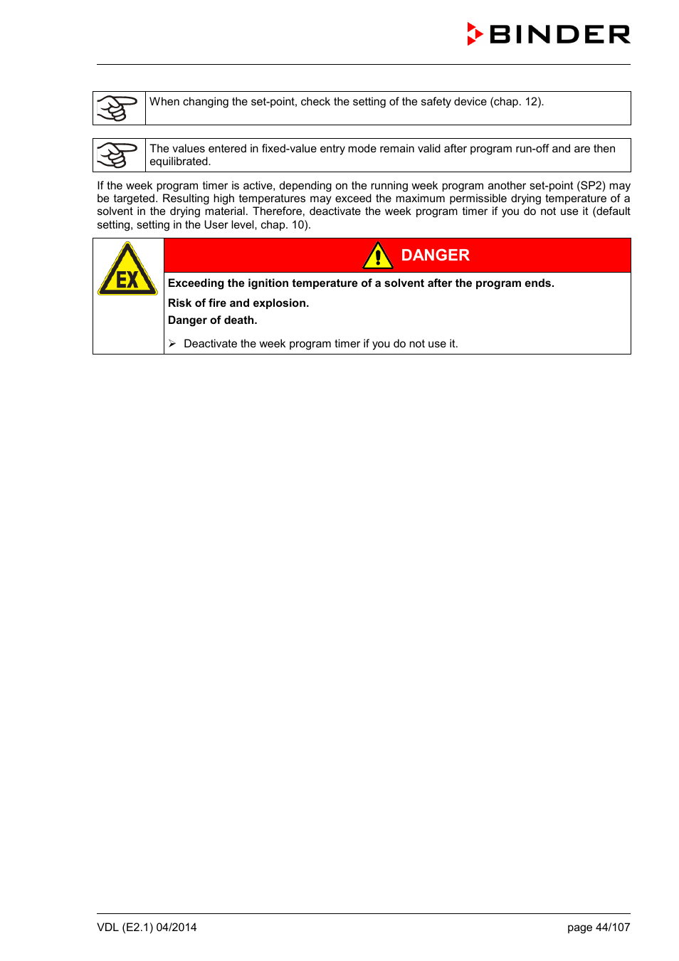 Danger | BINDER VD 23 User Manual | Page 44 / 107