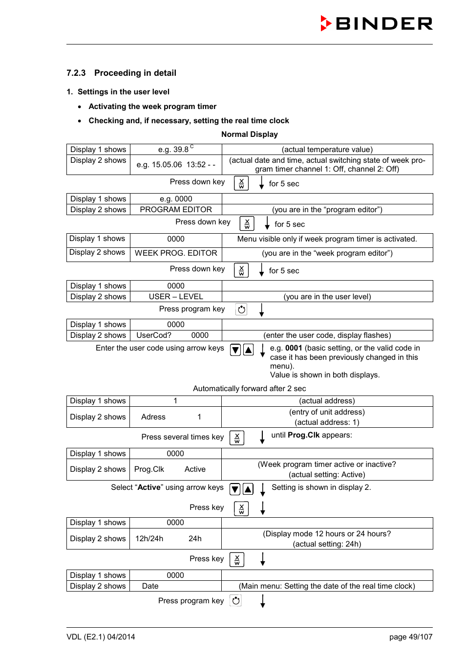 3 proceeding in detail | BINDER VD 23 User Manual | Page 49 / 107