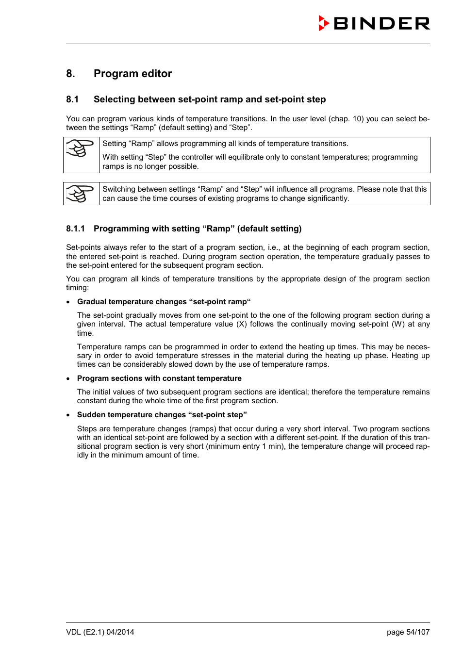 Program editor | BINDER VD 23 User Manual | Page 54 / 107