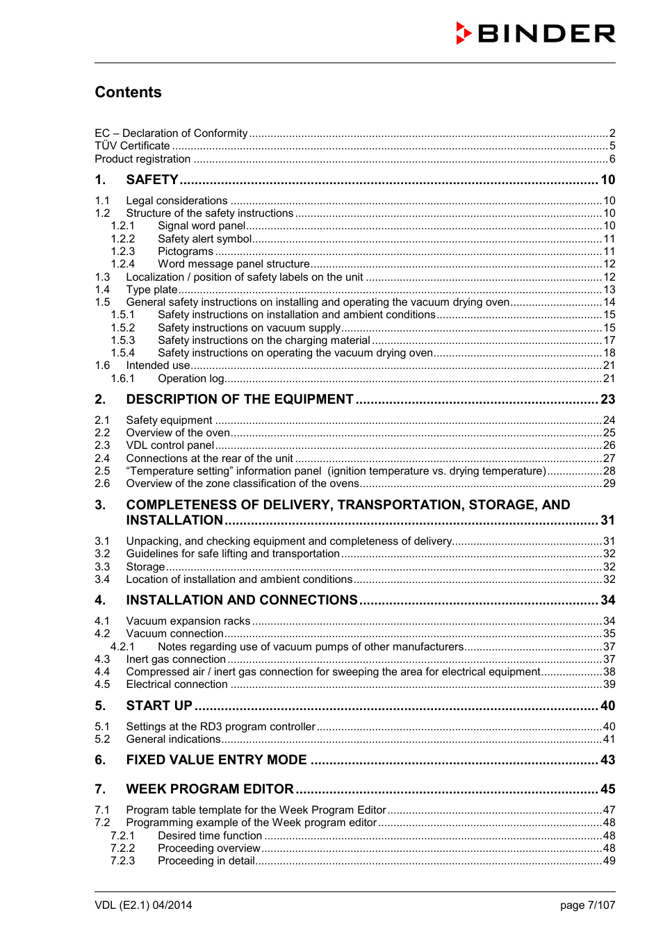 BINDER VD 23 User Manual | Page 7 / 107