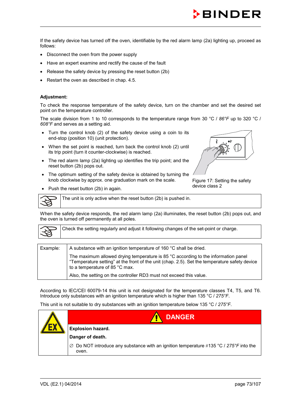Danger | BINDER VD 23 User Manual | Page 73 / 107