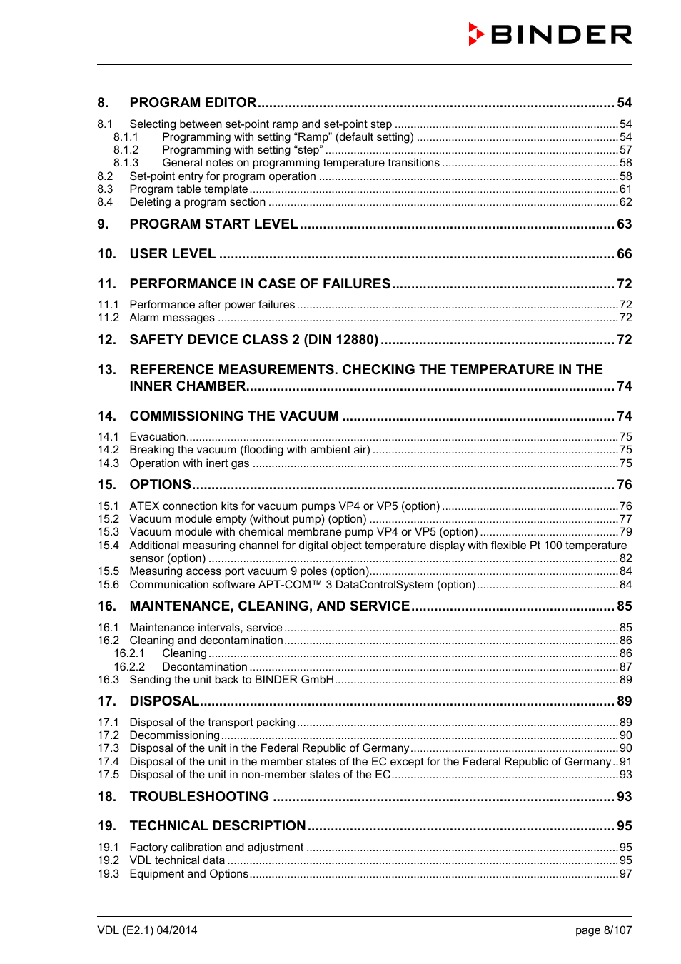 BINDER VD 23 User Manual | Page 8 / 107