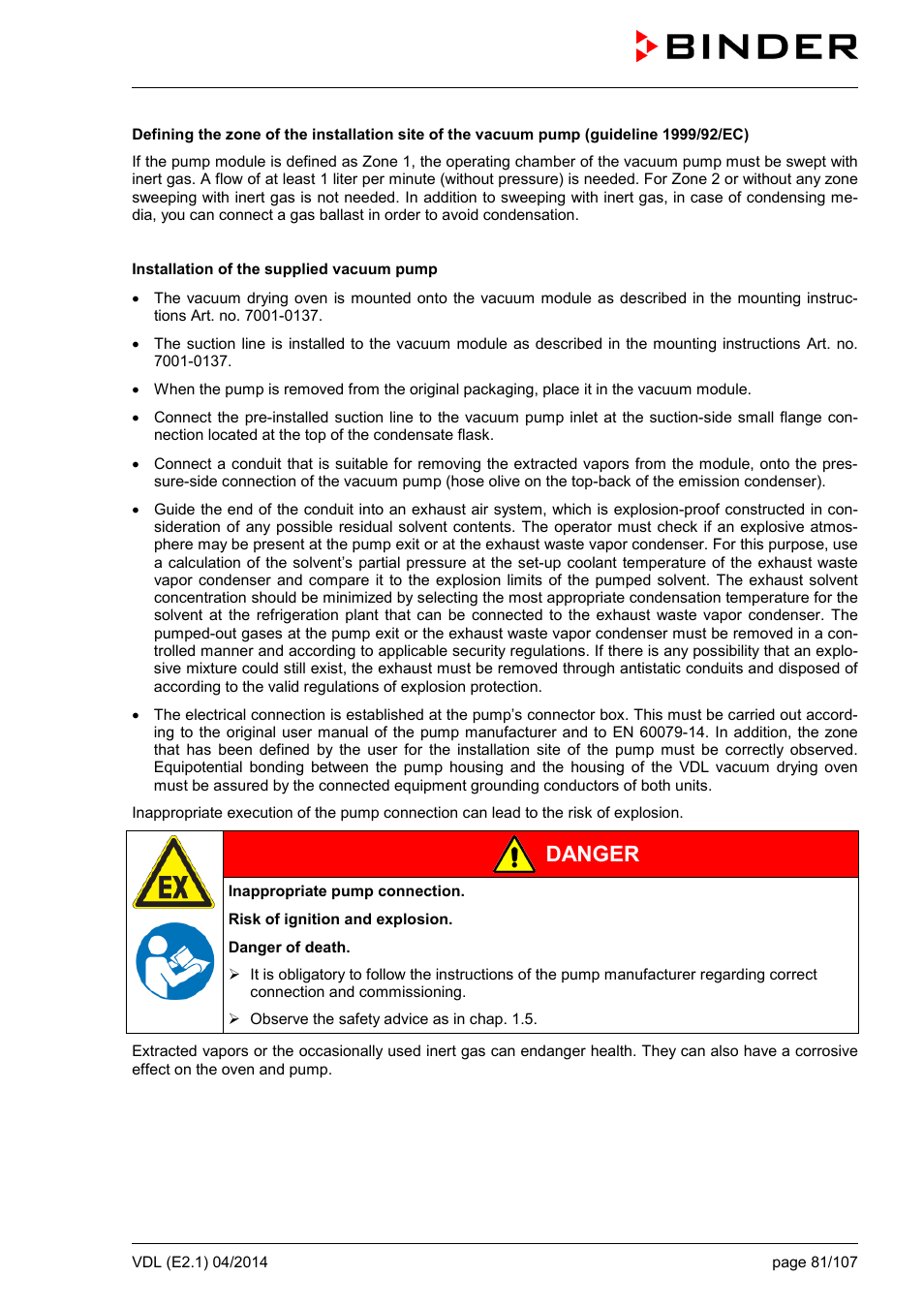 Danger | BINDER VD 23 User Manual | Page 81 / 107