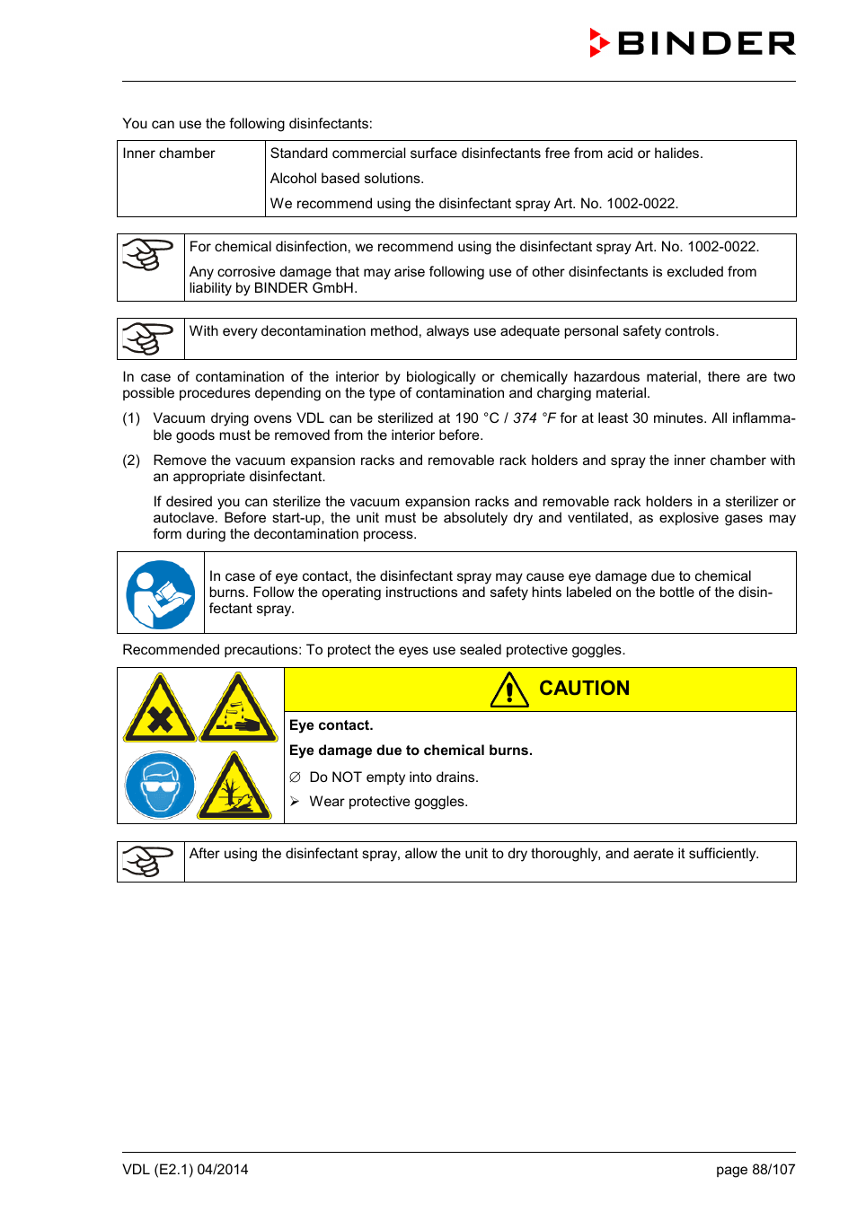 Caution | BINDER VD 23 User Manual | Page 88 / 107